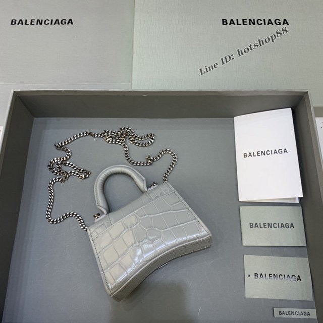 Balenciaga專櫃爆款mini Hourglass沙漏包 巴黎世家鱷魚紋深灰色超迷你號手提肩背女包 fyj1556